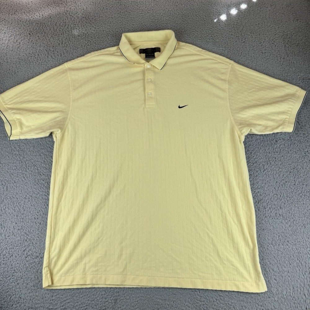 Nike Golf Polo Yellow Dri‎ Fit Polo Men's Size Xxl Striped Vintage Y2k